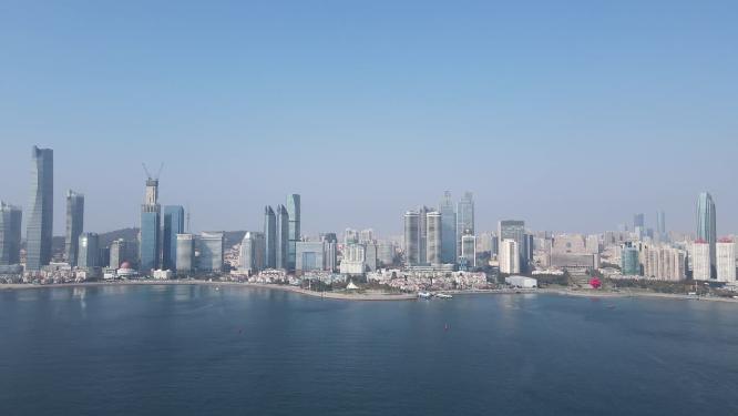 青岛沿海城市CBD五四广场航拍