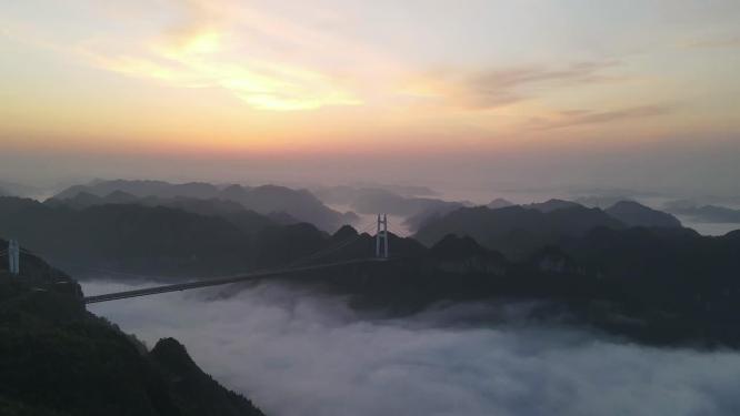 旅游景区湖南湘西矮寨大桥日出云海