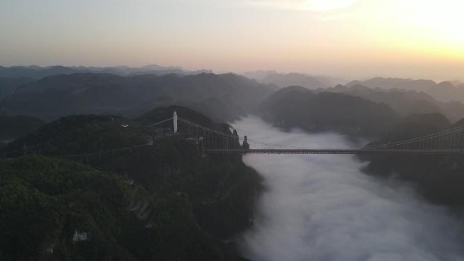 旅游景区湖南湘西矮寨大桥日出云海