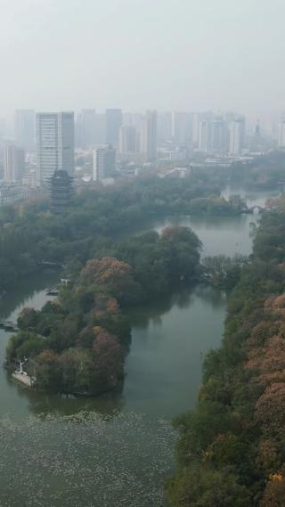 旅游景区航拍安徽合肥包公园清风阁