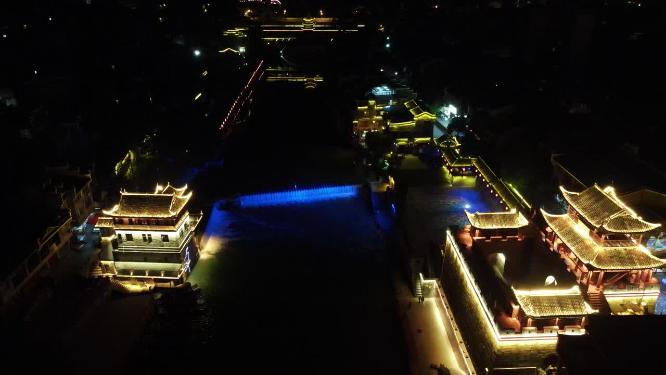 湖南吉首乾州古城夜景灯光航拍