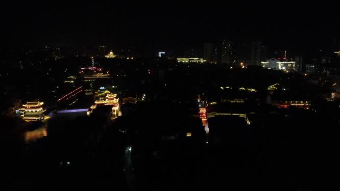 湖南吉首乾州古城夜景灯光航拍