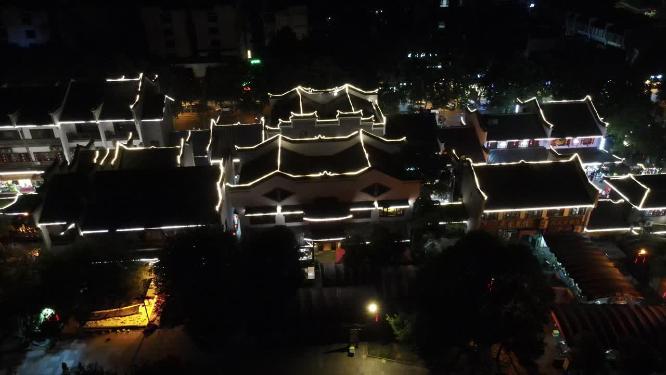 湖南岳阳汴河街夜景航拍