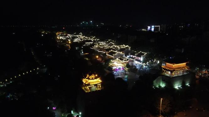 湖南岳阳汴河街夜景航拍