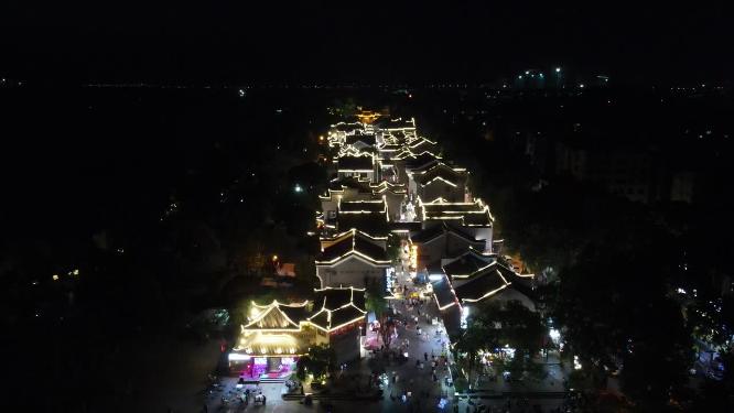 湖南岳阳汴河街夜景航拍