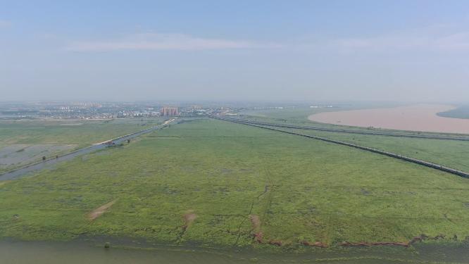湖南岳阳洞庭湖芦苇荡航拍