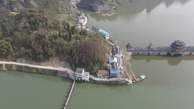 湖南思蒙国家湿地公园风雨桥航拍