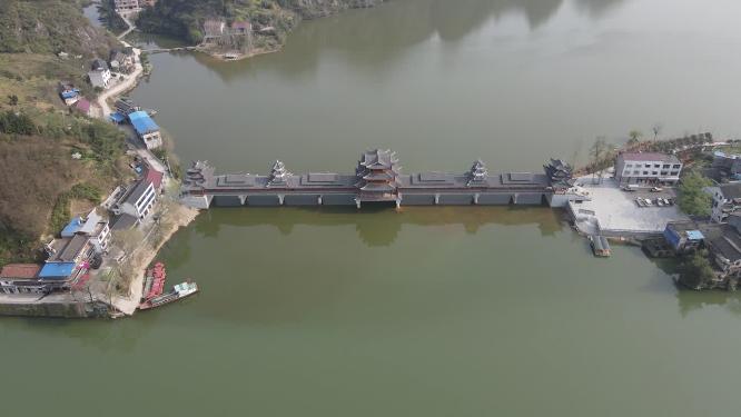 湖南思蒙国家湿地公园风雨桥航拍
