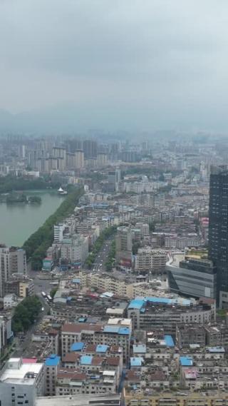 航拍江西九江城市建设九龙广场