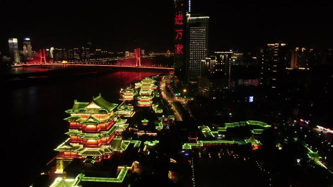 航拍江西南昌滕王阁夜景灯光