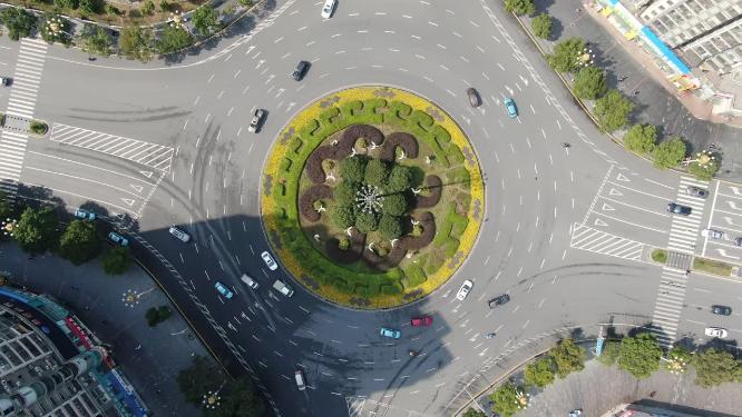 航拍湖南吉首城市交通圆形交通转盘