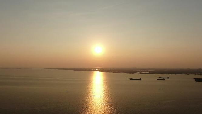 航拍湖南岳阳洞庭湖夕阳晚霞日落
