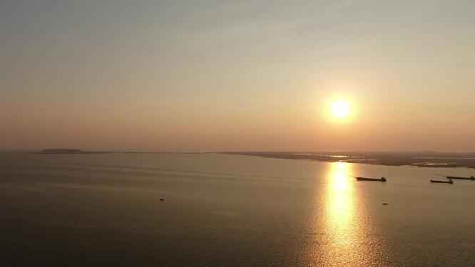 航拍湖南岳阳洞庭湖夕阳晚霞日落