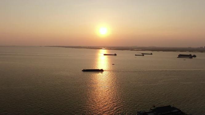 航拍湖南岳阳洞庭湖夕阳晚霞日落