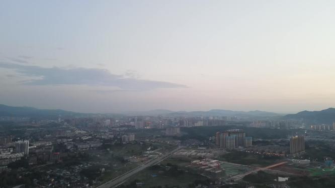 航拍湖南怀化城市全景日落晚霞
