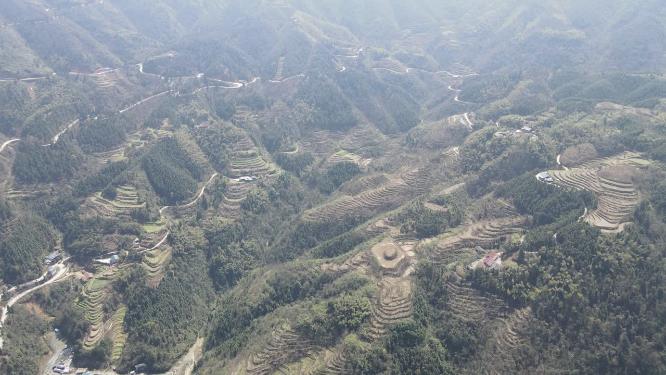 航拍高山梯田农业种植