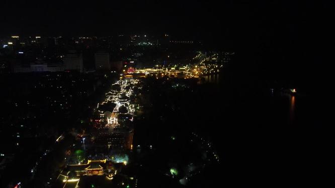 湖南岳阳岳阳楼汴河街夜景航拍