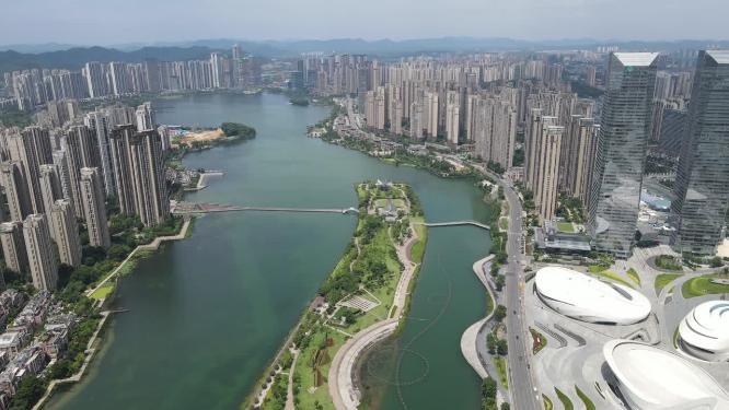 城市航拍湖南长沙梅溪湖