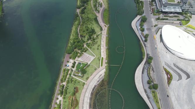 城市航拍湖南长沙梅溪湖节庆岛