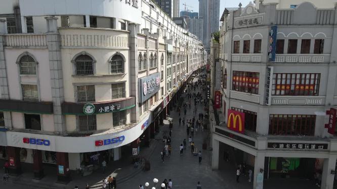 航拍广西南宁新宁路步行街