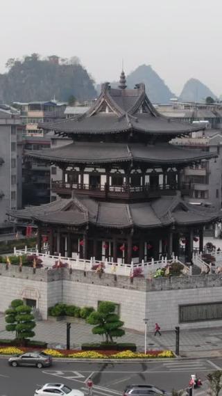 广西桂林逍遥阁竖屏航拍