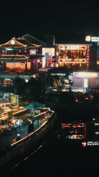 广西桂林阳朔夜景灯光航拍