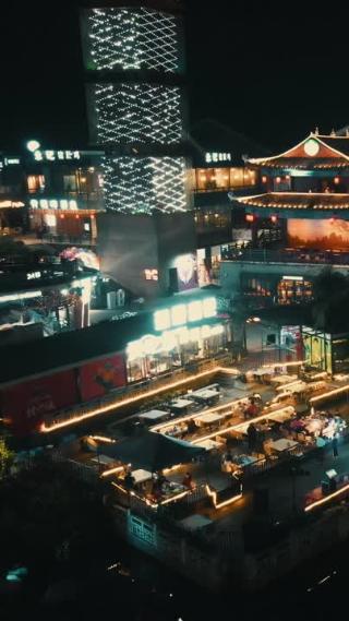 广西桂林阳朔夜景灯光航拍