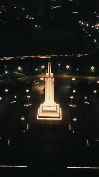 江西南昌八一起义纪念碑夜景航拍