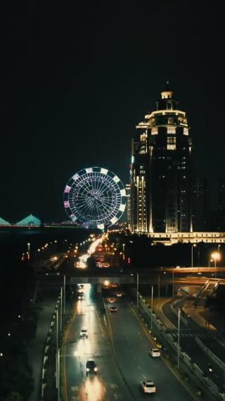 江西南昌城市夜景交通竖屏航拍