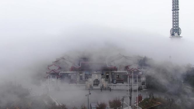 湖南南岳衡山迷雾缭绕航拍