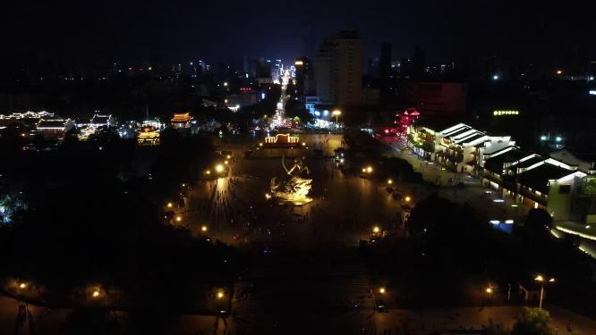 航拍湖南岳阳巴陵广场夜景