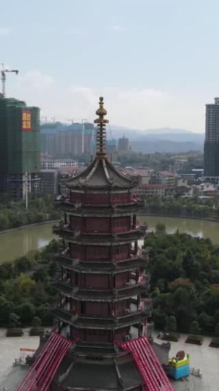 湖南怀化听溪阁竖屏航拍