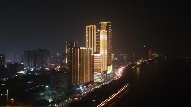 湖南长沙城市夜景航拍