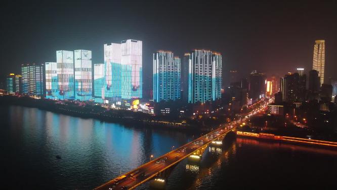 湖南长沙城市夜景航拍