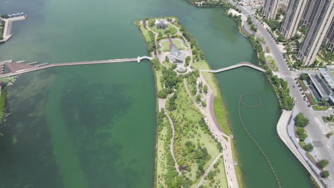 城市航拍湖南长沙梅溪湖节庆岛