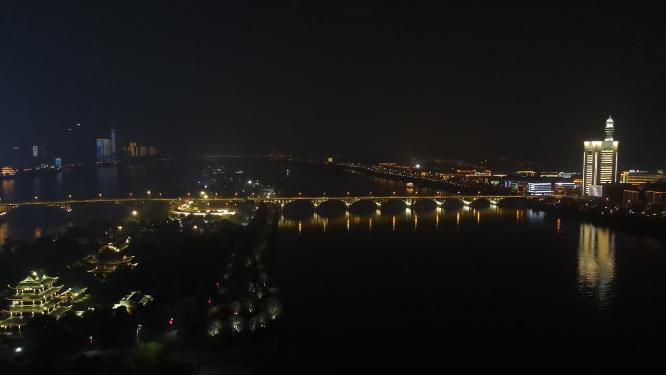 湖南长沙湘江橘子洲夜景航拍