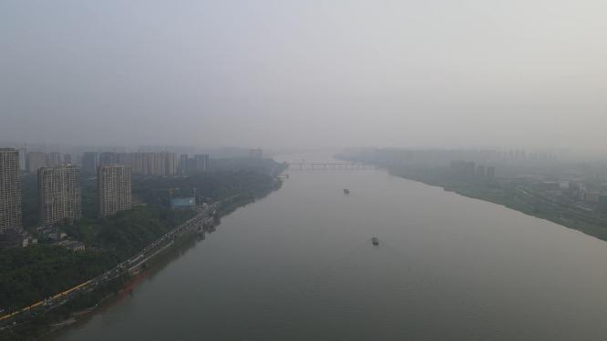 湖南长沙湘江橘子洲风光航拍