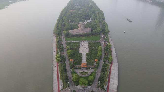 湖南长沙湘江橘子洲风光航拍