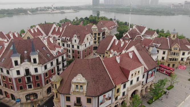 航拍江西南昌卢塞恩小镇网红打卡地
