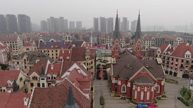 航拍江西南昌卢塞恩小镇网红打卡地