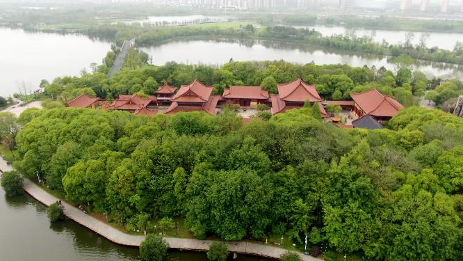 航拍江西南昌象湖公园万寿塔万寿宫