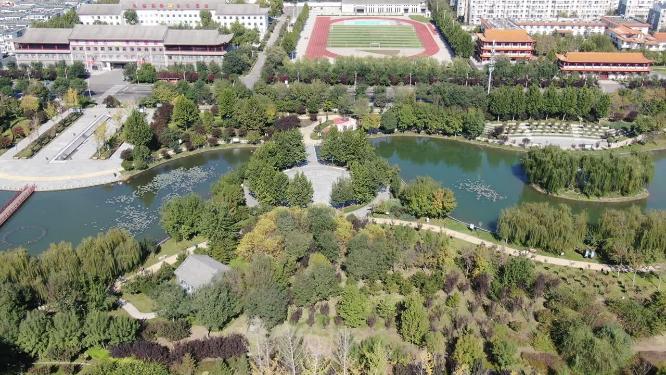 航拍河北石家庄城市公园绿化