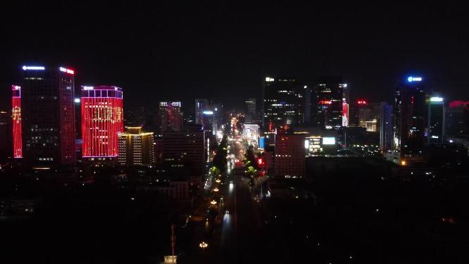 航拍河北石家庄城市夜景