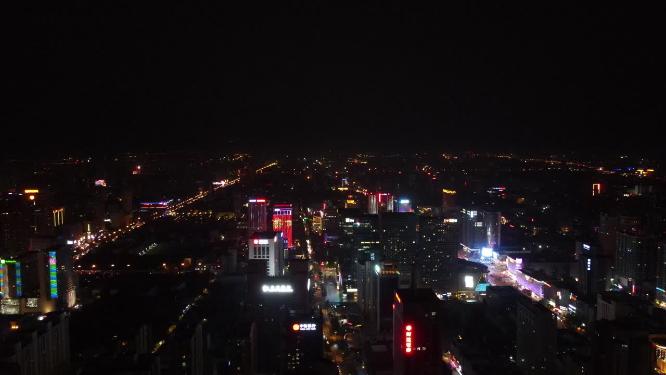 航拍河北石家庄城市夜景