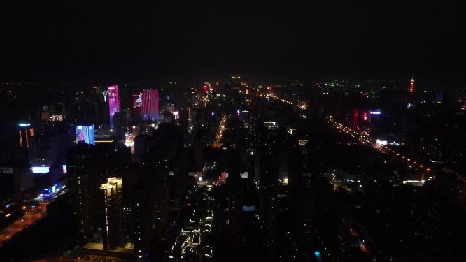 航拍河北石家庄城市夜景
