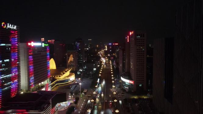 航拍河北石家庄城市夜景交通