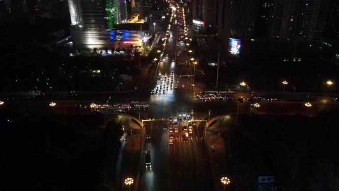 航拍河北石家庄城市夜景交通