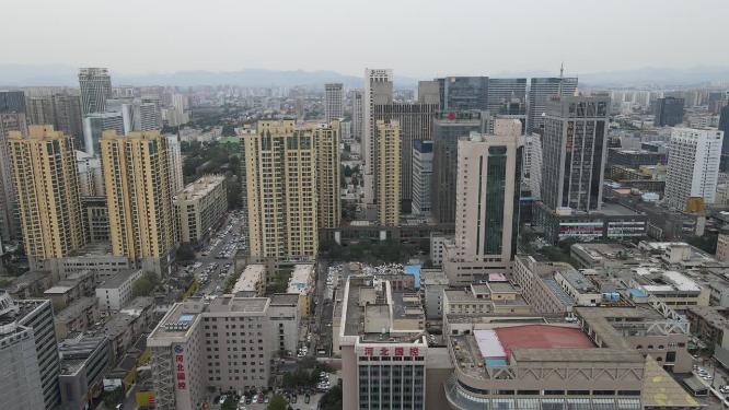 航拍河北石家庄城市建设