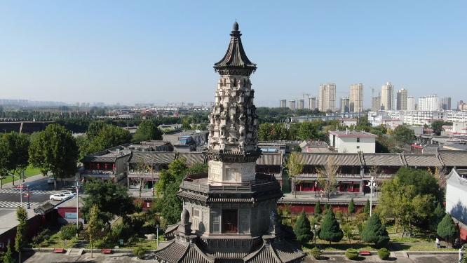 航拍河北石家庄正定临济寺澄灵塔