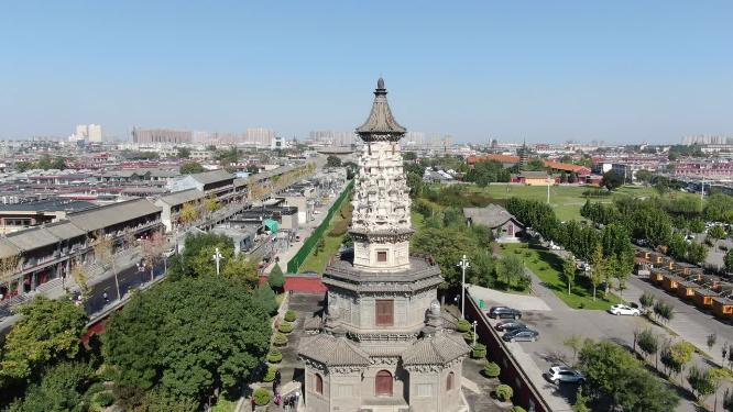 航拍河北石家庄正定临济寺澄灵塔